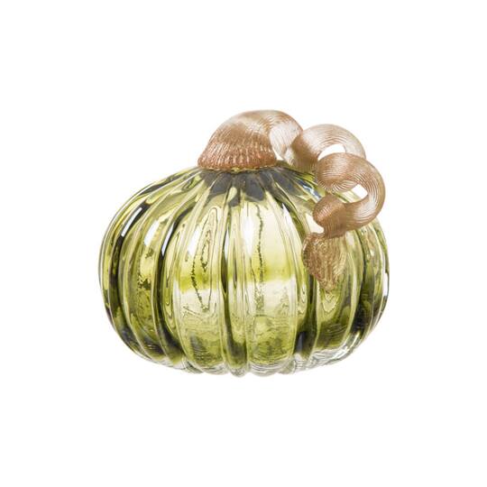 Glitzhome® Green & Amber Crackle Glass Short Pumpkin Set